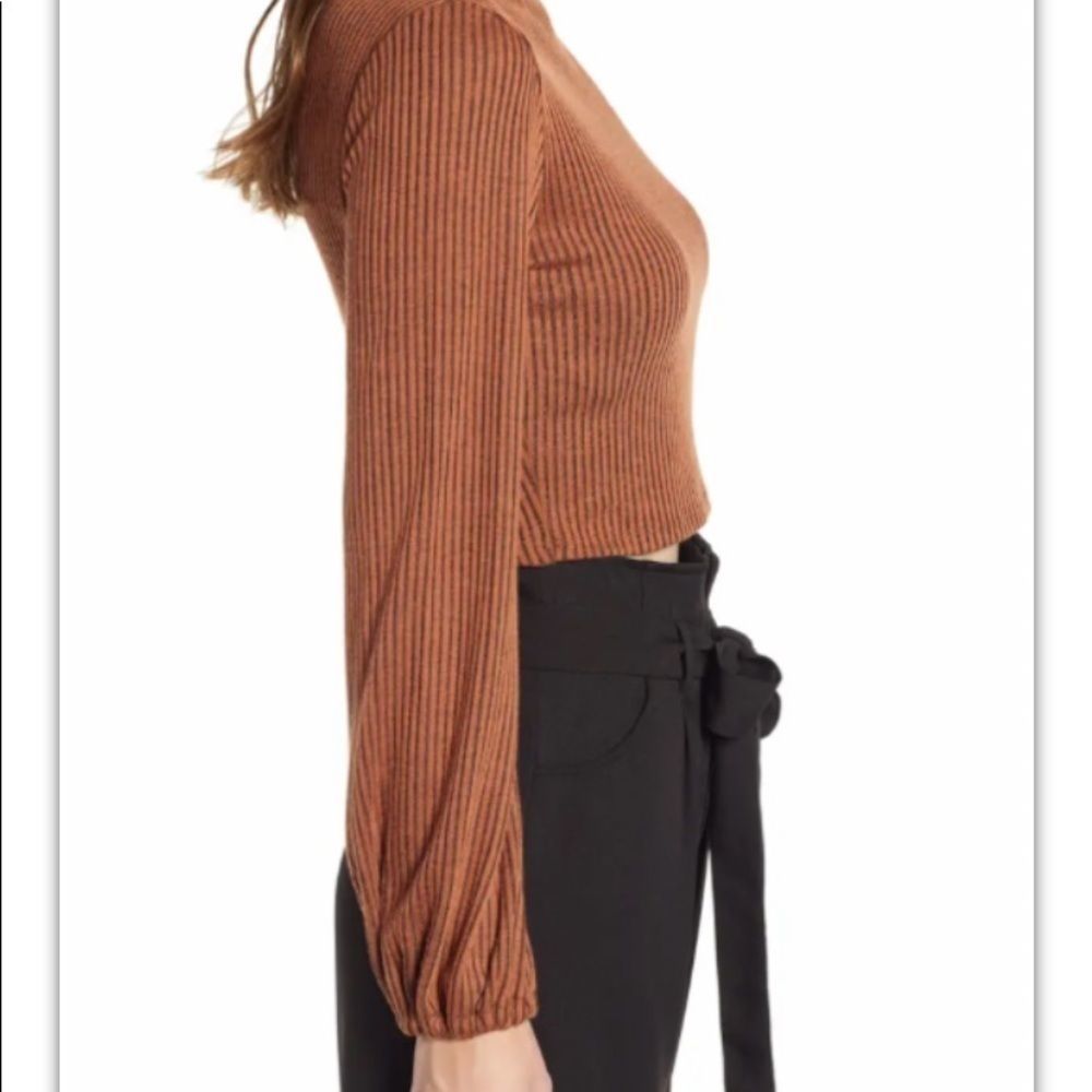 Mimi chica puff sleeve rib crop brown top Size Large 8953 Pullover Casual - Picture 4 of 11